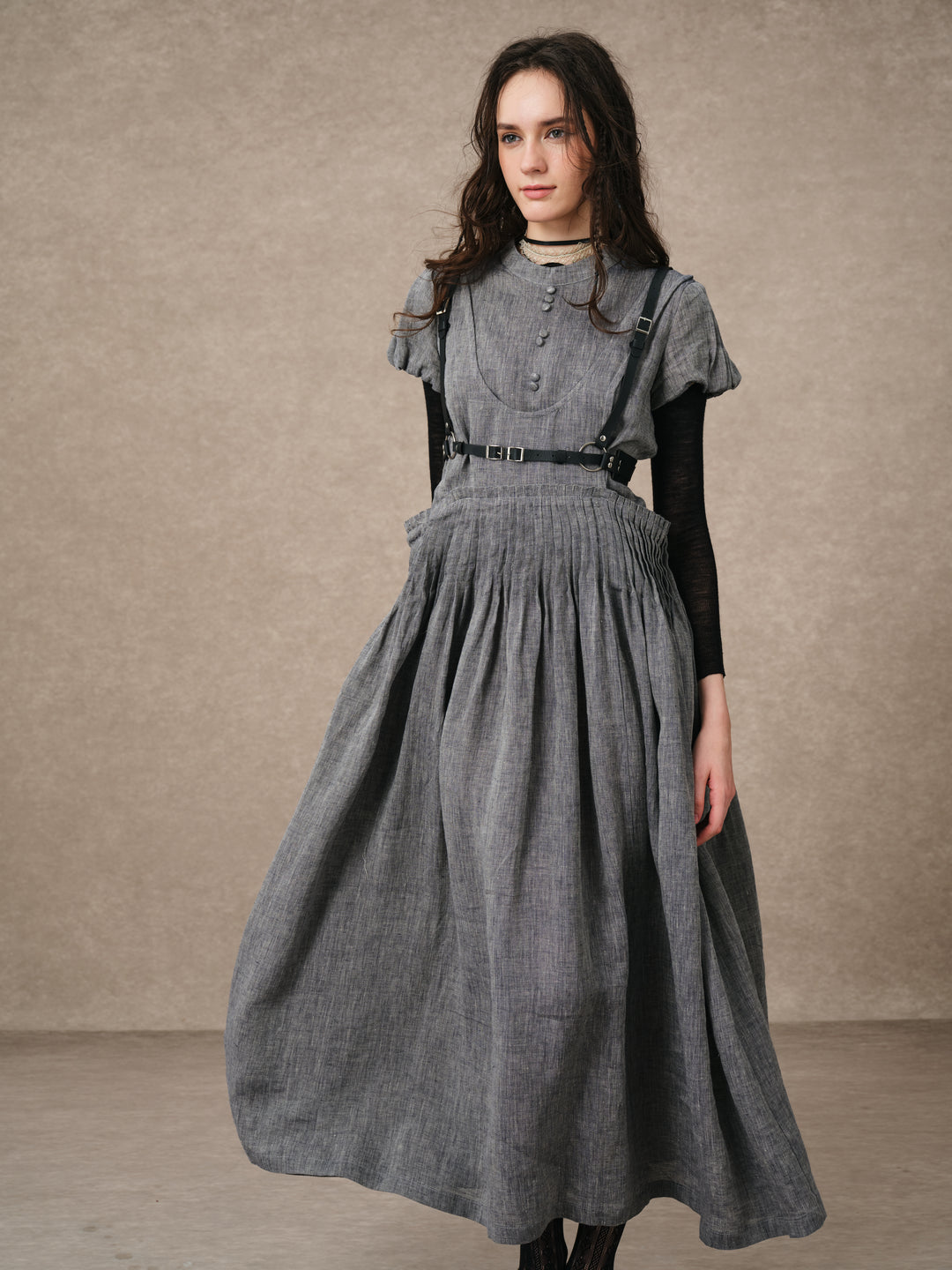 Thistle 09 | Smocked Bib Linen Midi Dress