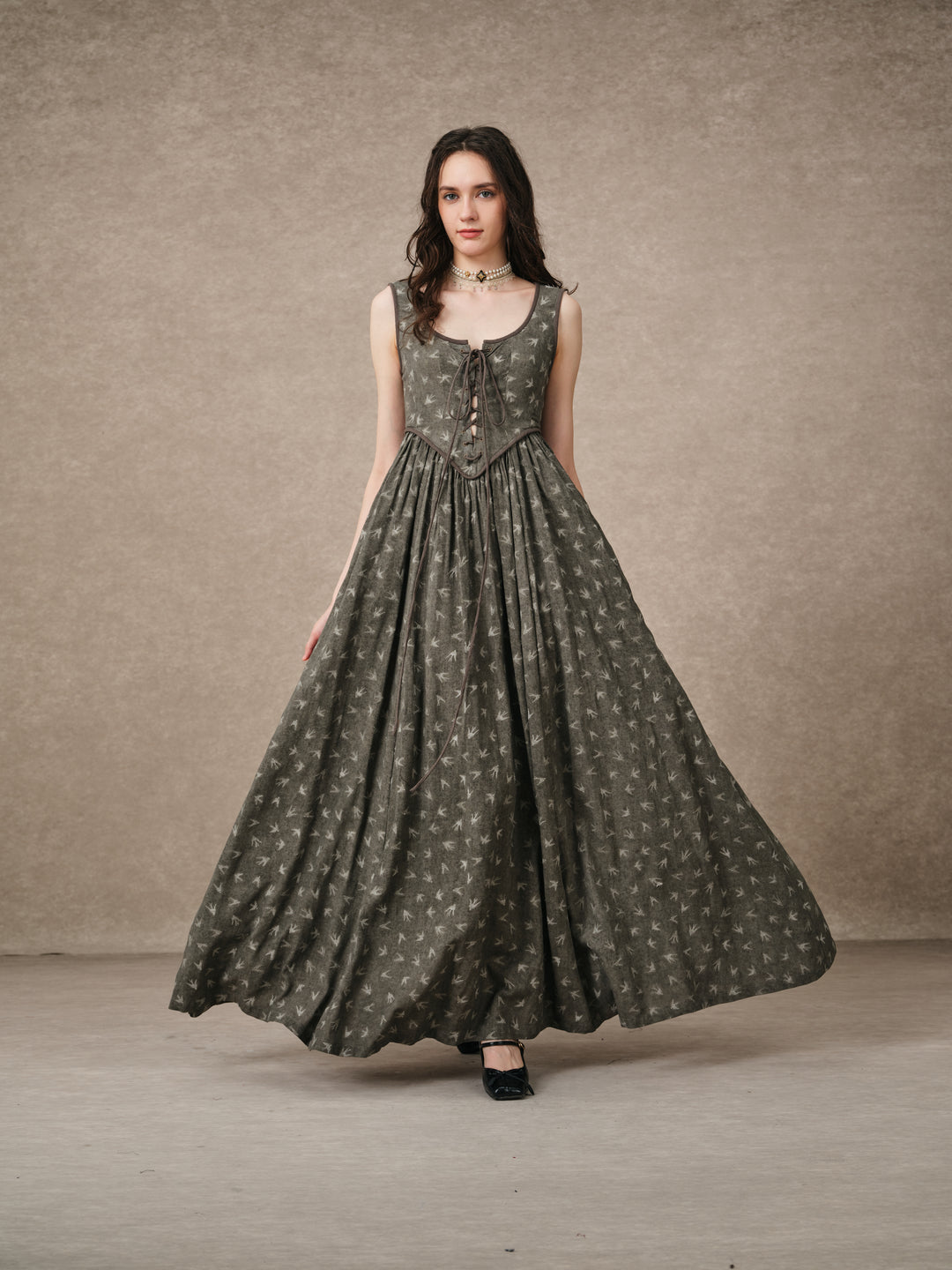 Anis 23 | Lace-up Jacquard Linen Corset Dress