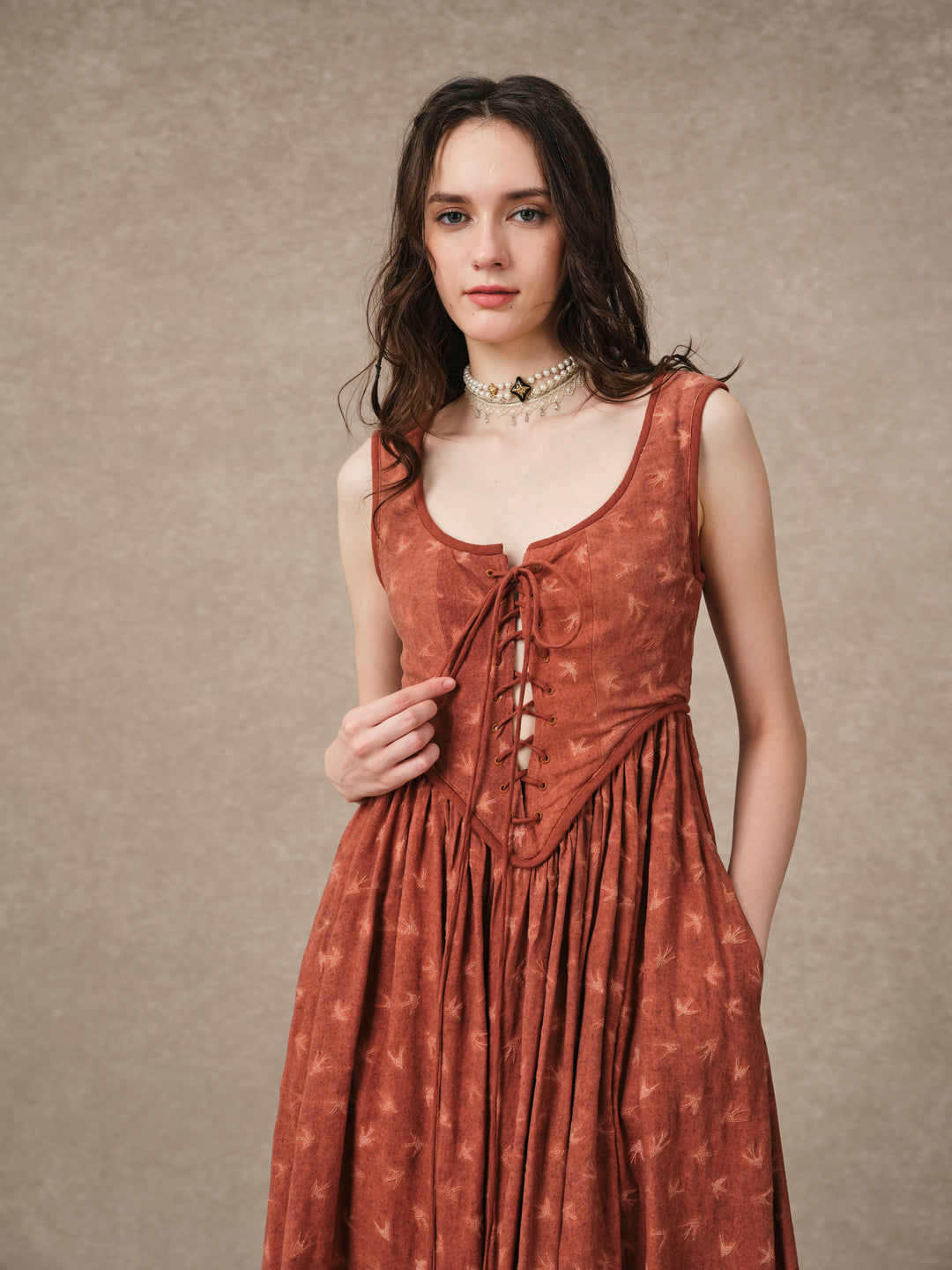 Anis 23 | Lace-up Jacquard Linen Corset Dress