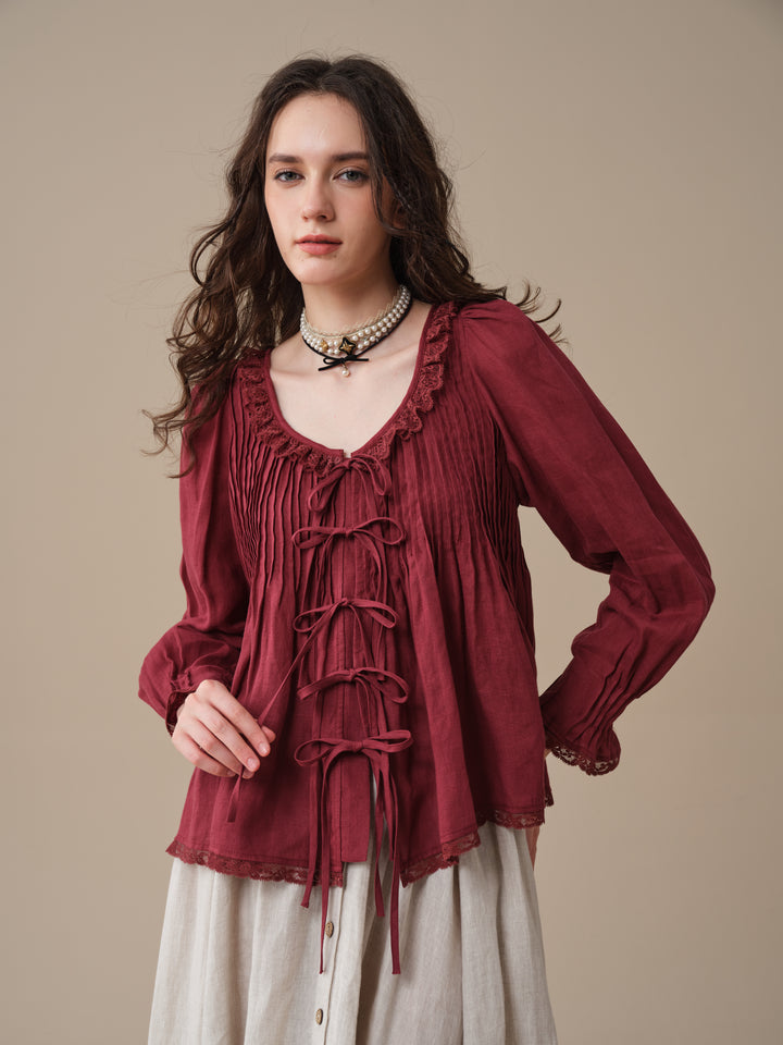 Isadora | Ruby Linen Poet Shirt