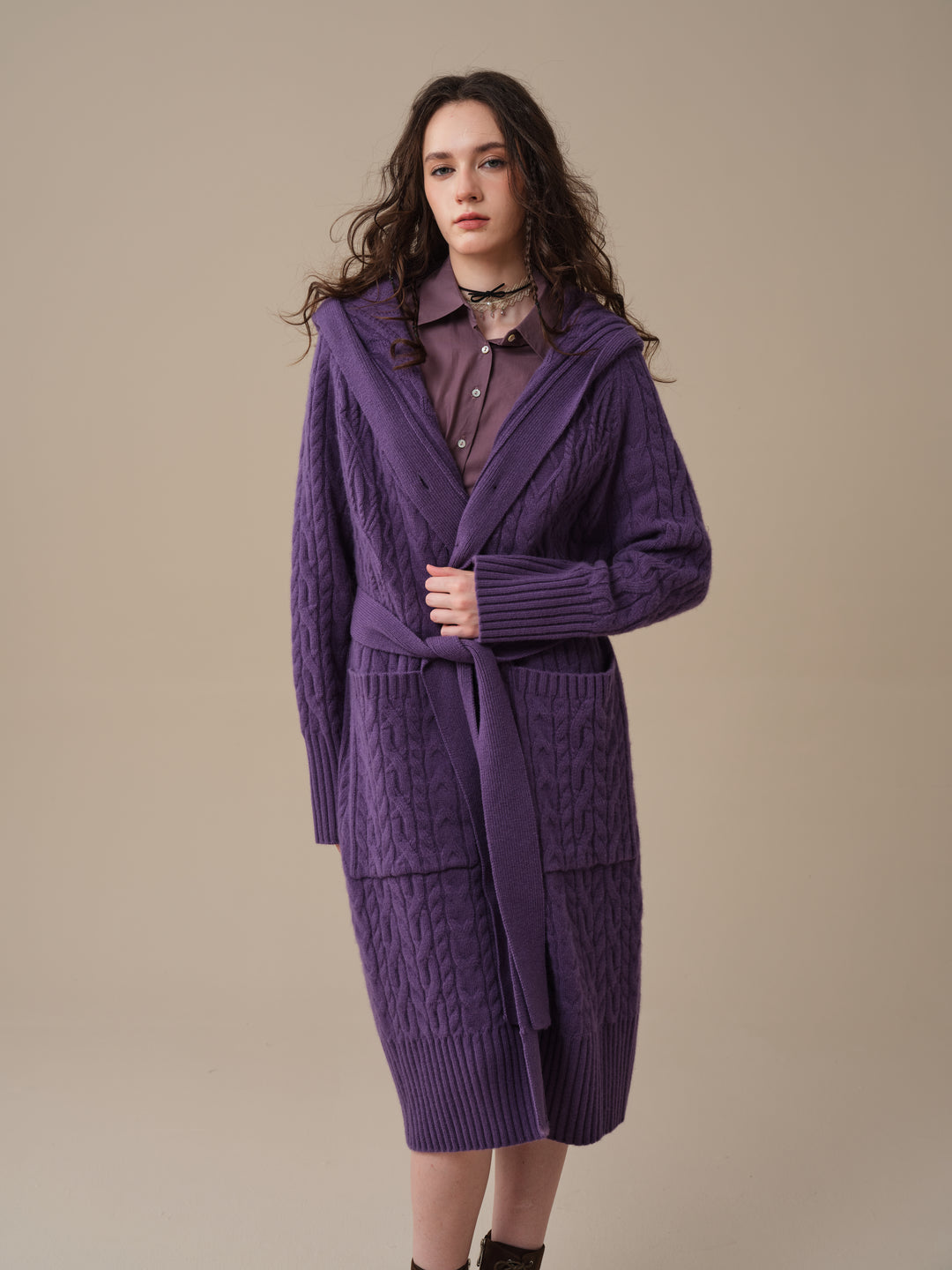 Hudson 15 | 100% wool hooded cardigan coat