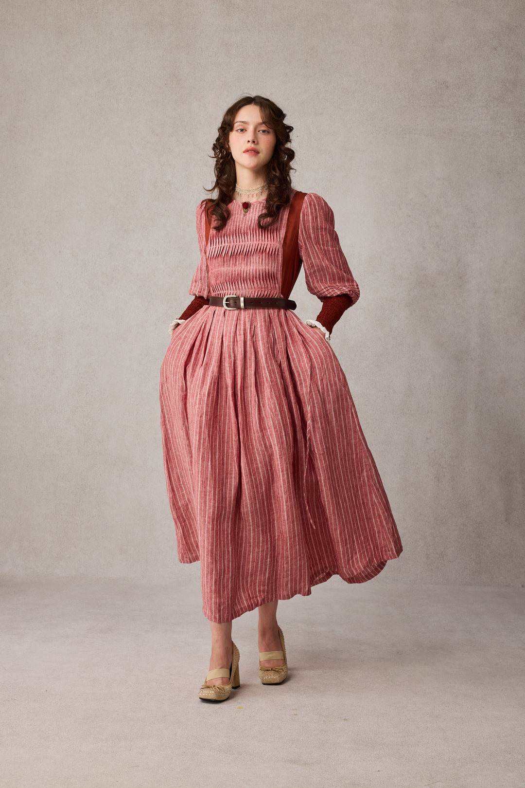 Eliana 15 | Pintucked Patchwork Linen Dress
