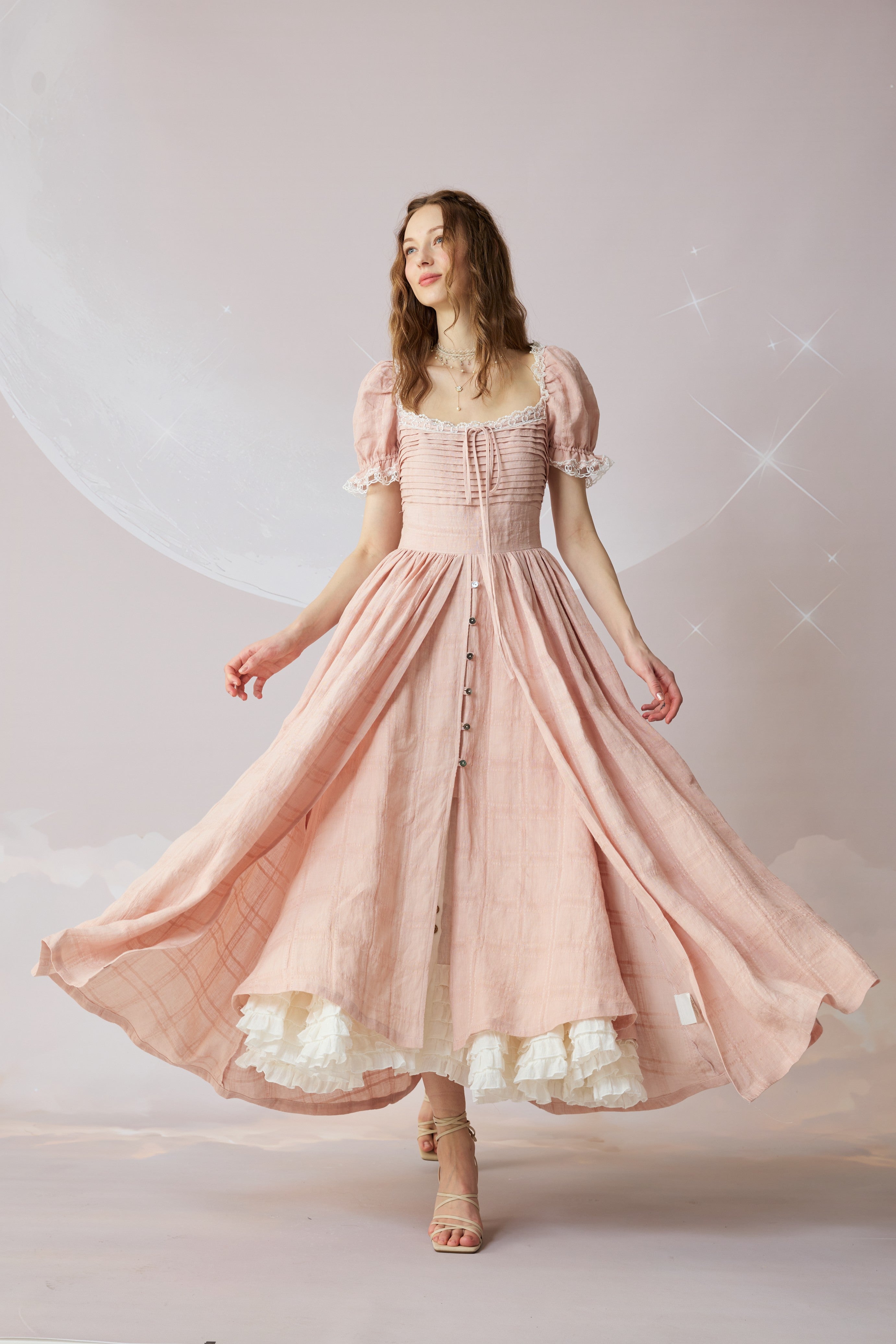 Monet Haze 26 | Fairy layered Linen Dress with pintucks – Linennaive