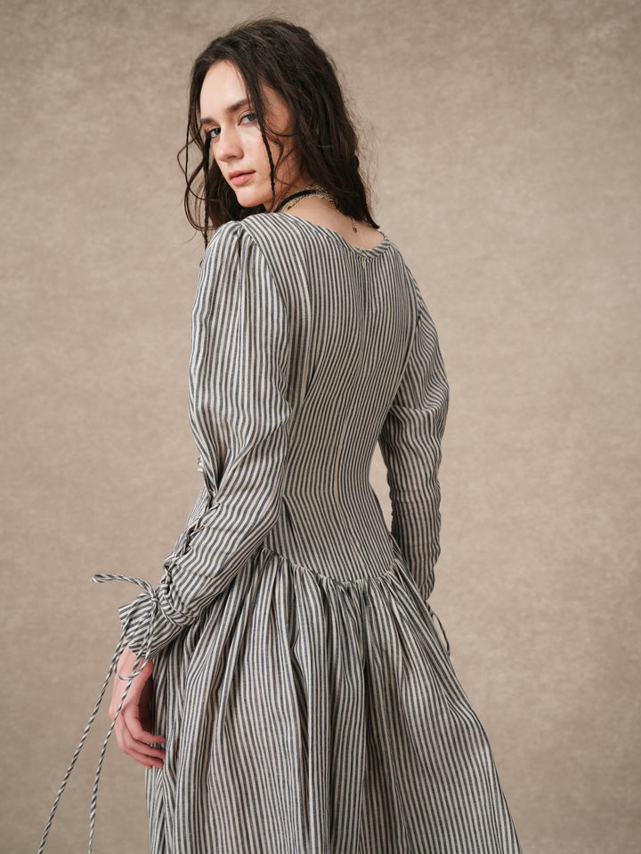 Clara 08 | Buckled Corset Striped Linen Dress