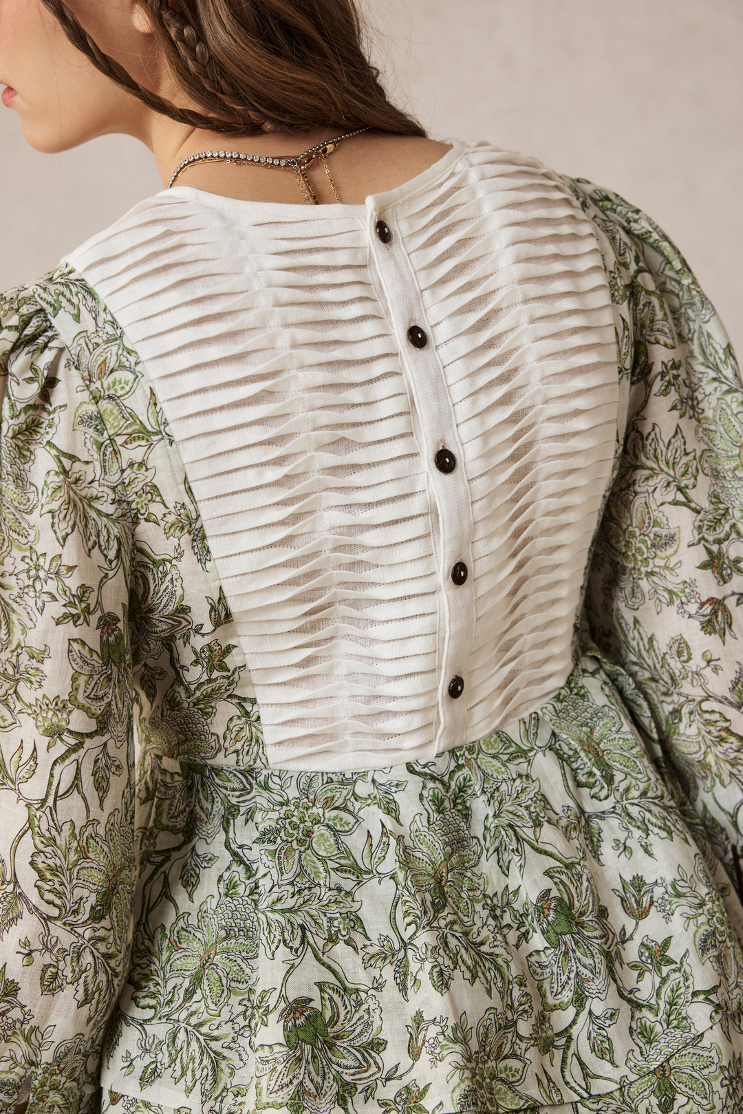 Lydia 18 | Linen Pintucked Puff Sleeve Blouse