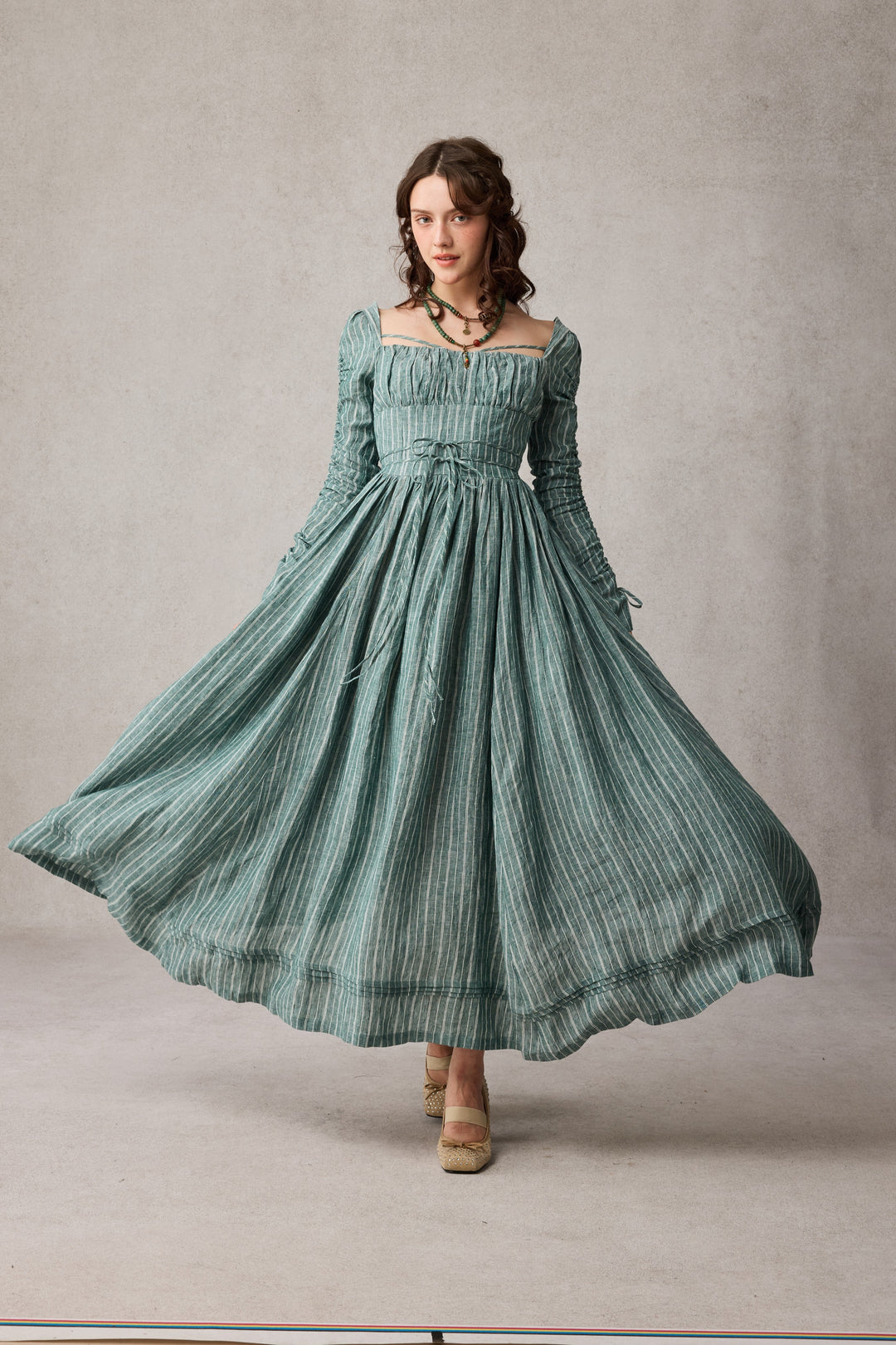 Monette 27 | Corset Linen Dress Teal Stripe / Xs Monette 27 | Corset Linen Dress Teal Stripe / Xs