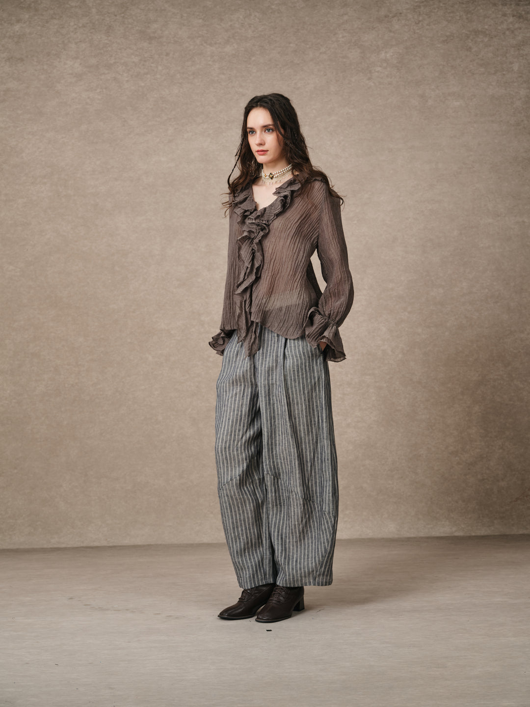 Nebula | Grey Ruffle Oversized Shirt