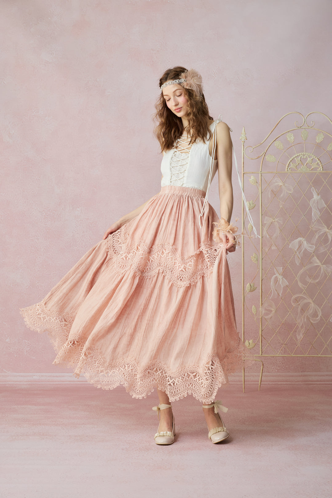 Moonstone 22 |Lace linen Maxi skirt