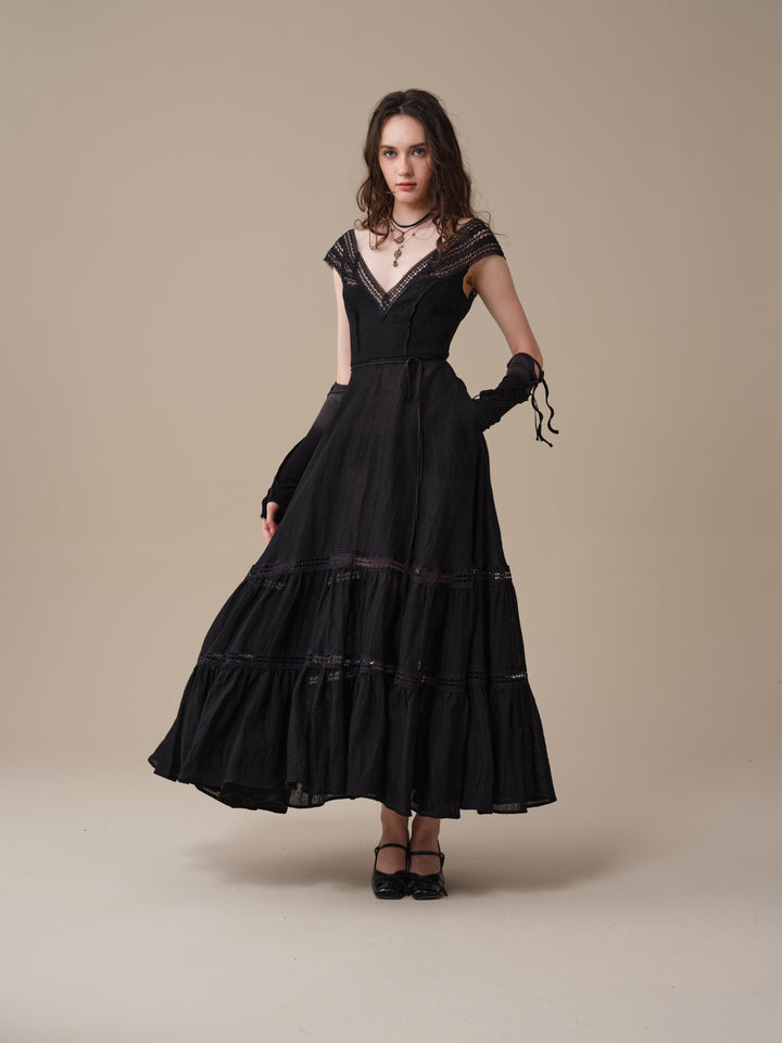 Cherry Tree 25 | Lace Linen flared dress