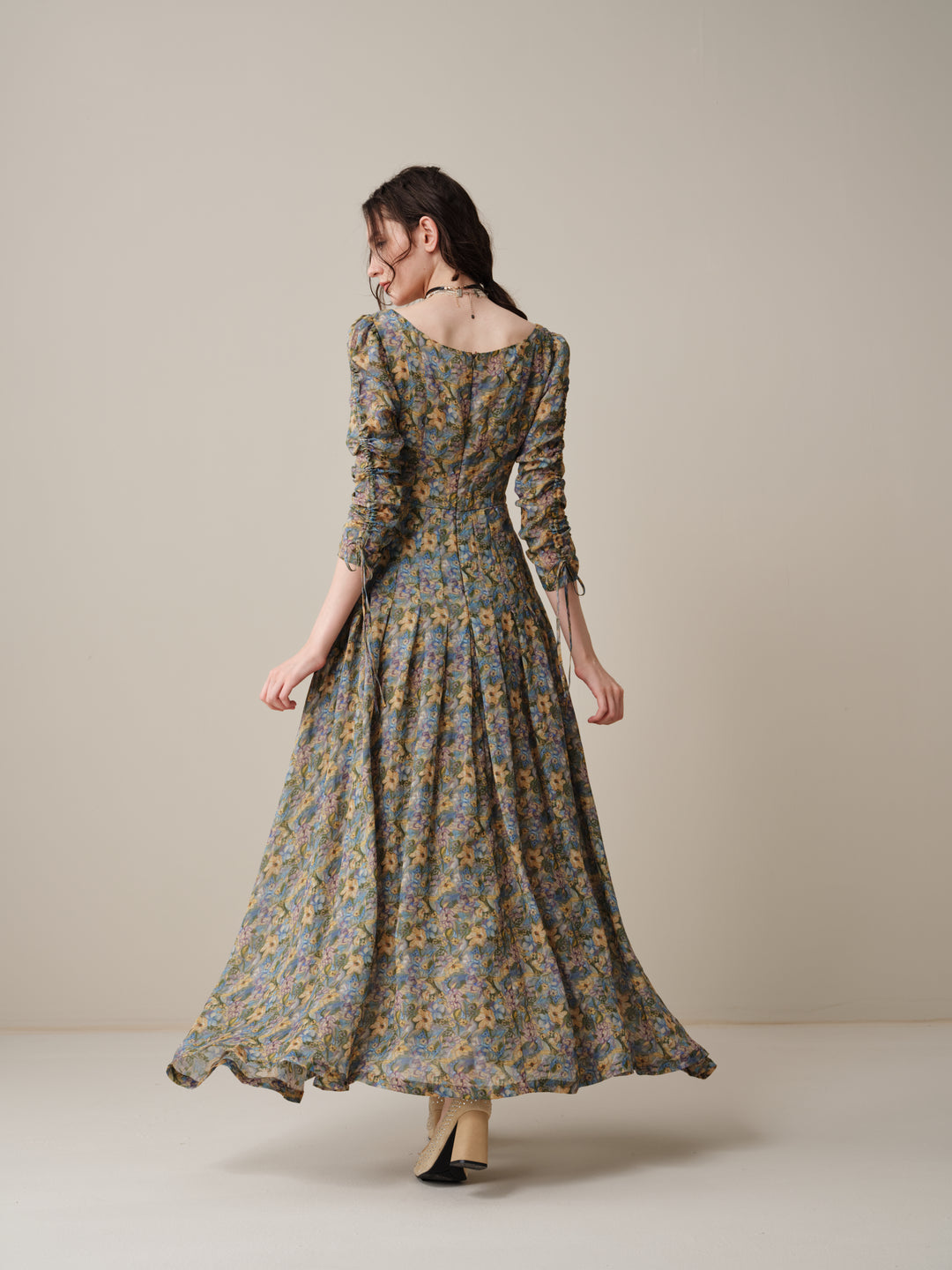 Emma 11 | Lace-Up Ruched Linen Maxi Dress