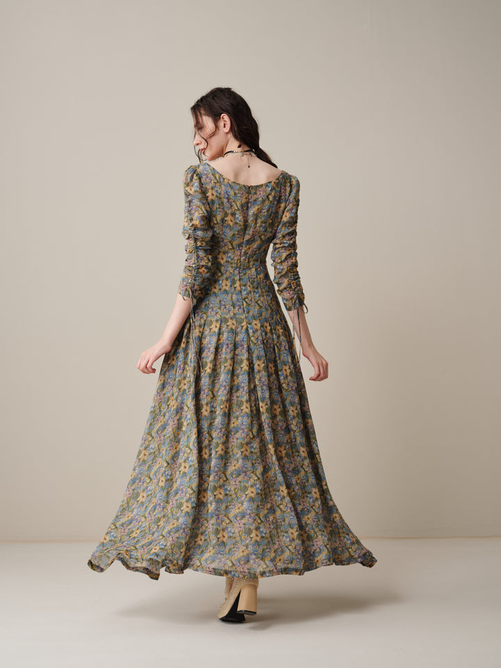 Emma 11 | Lace-Up Ruched Linen Maxi Dress