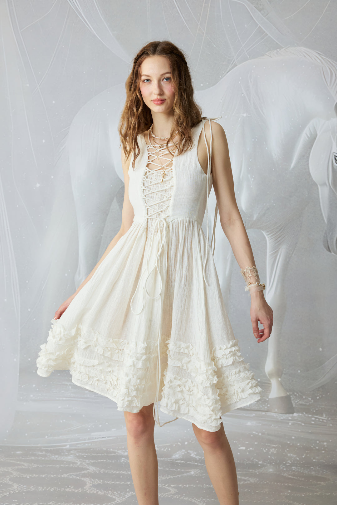 Wearable Poetry 17 | Ruffled linen dress & skirt （2 pieces)