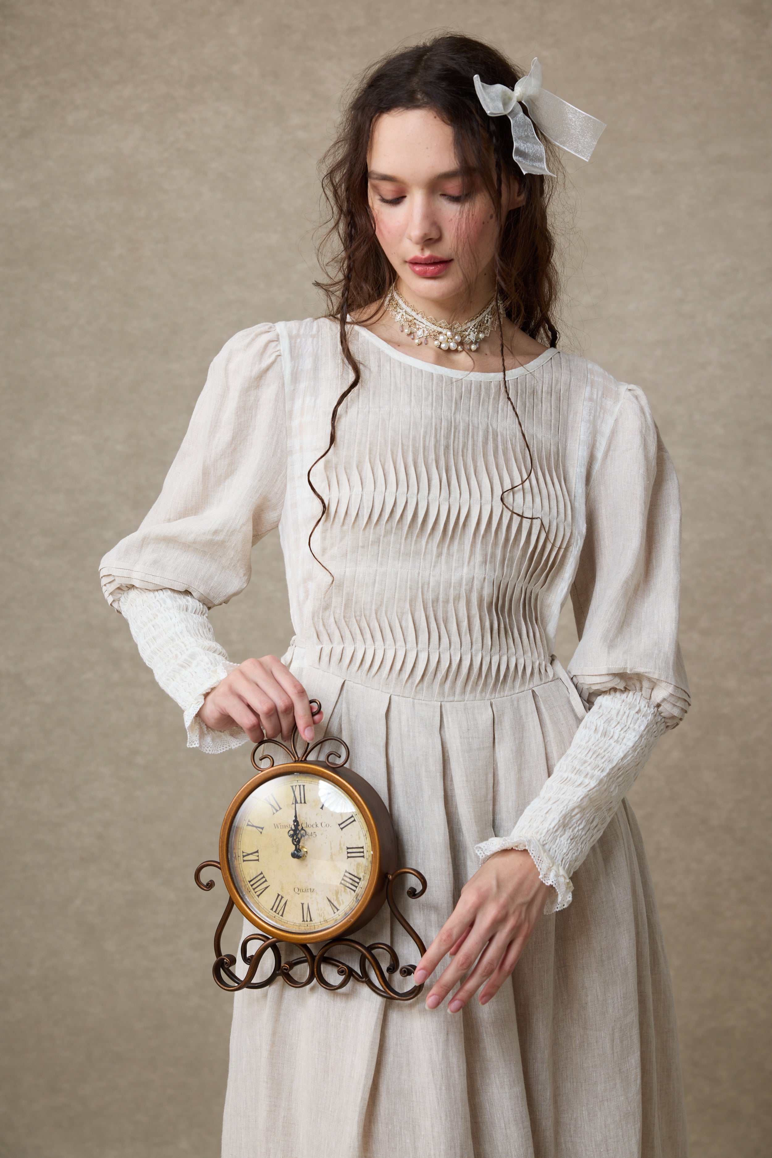 Eliana 15 | Pintucked Patchwork Linen Dress – Linennaive