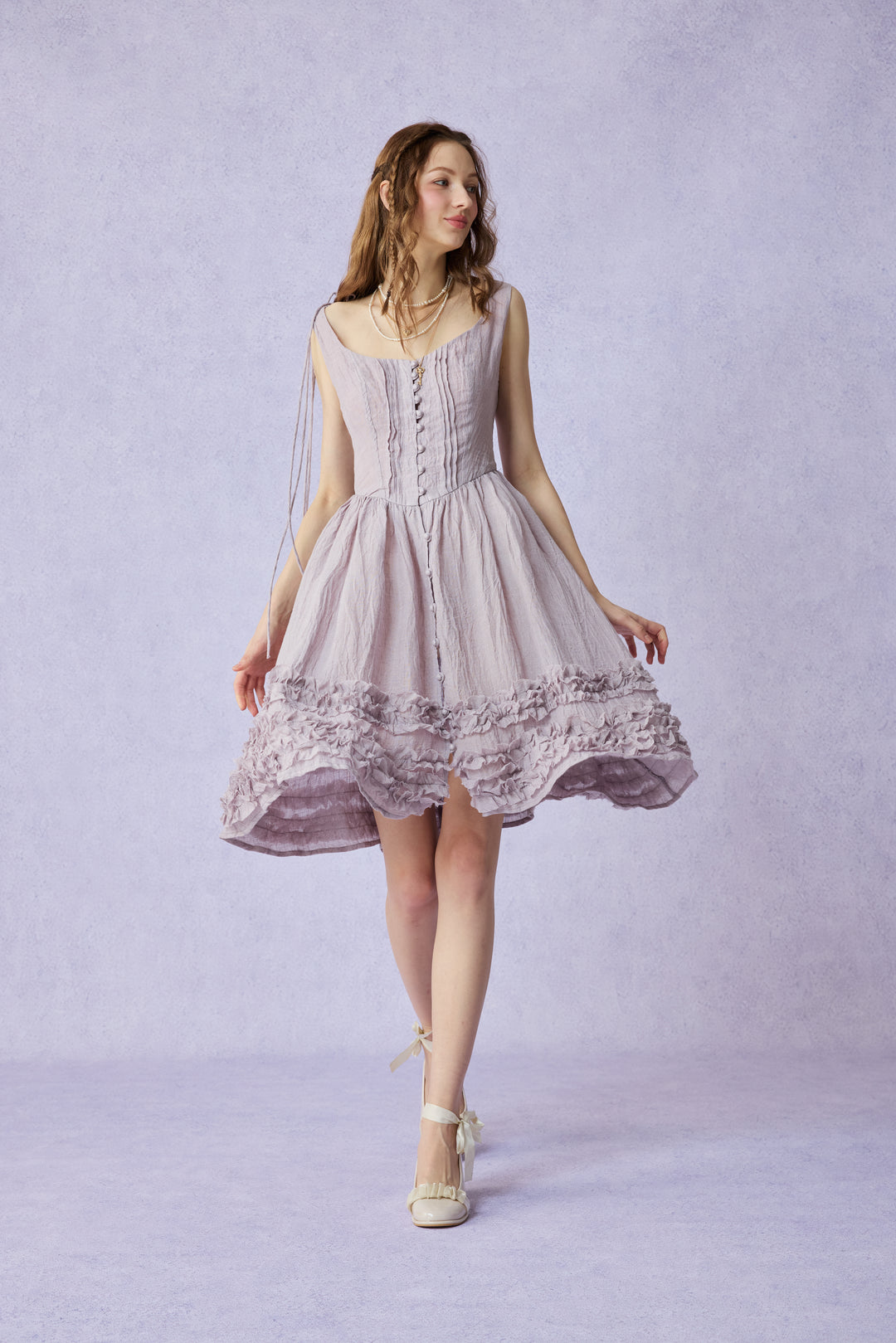 Wearable Poetry 17 | Ruffled linen dress & skirt （2 pieces)