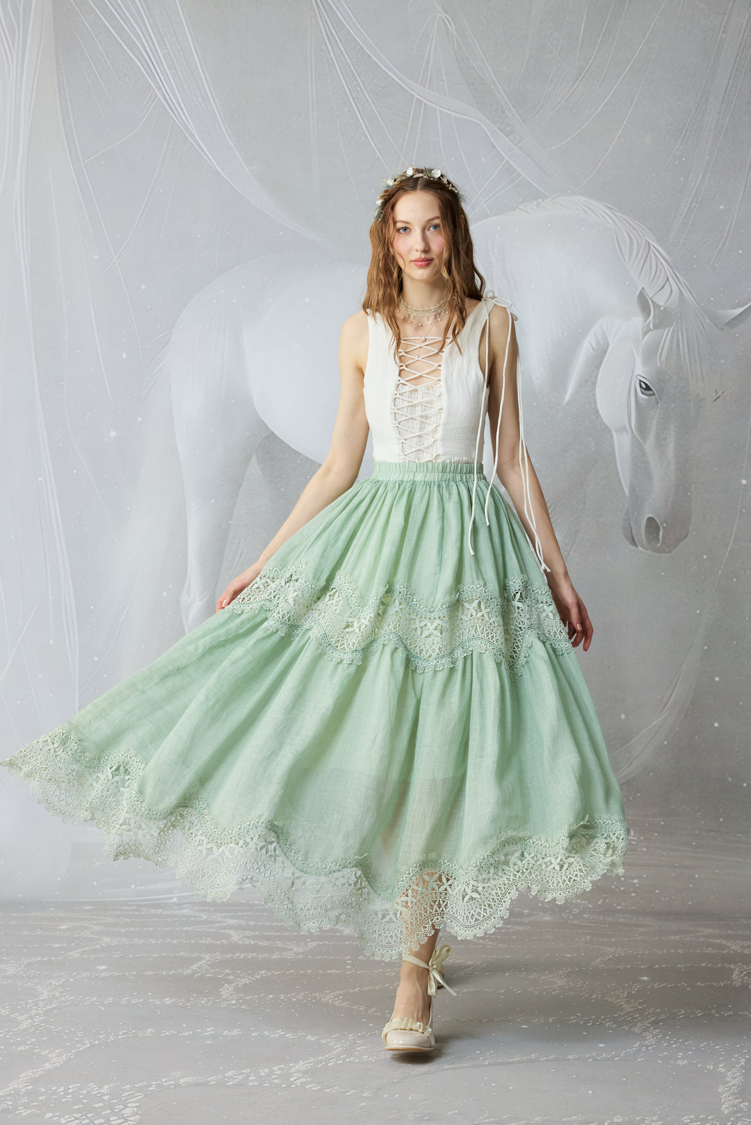 Moonstone 22 |Lace linen Maxi skirt