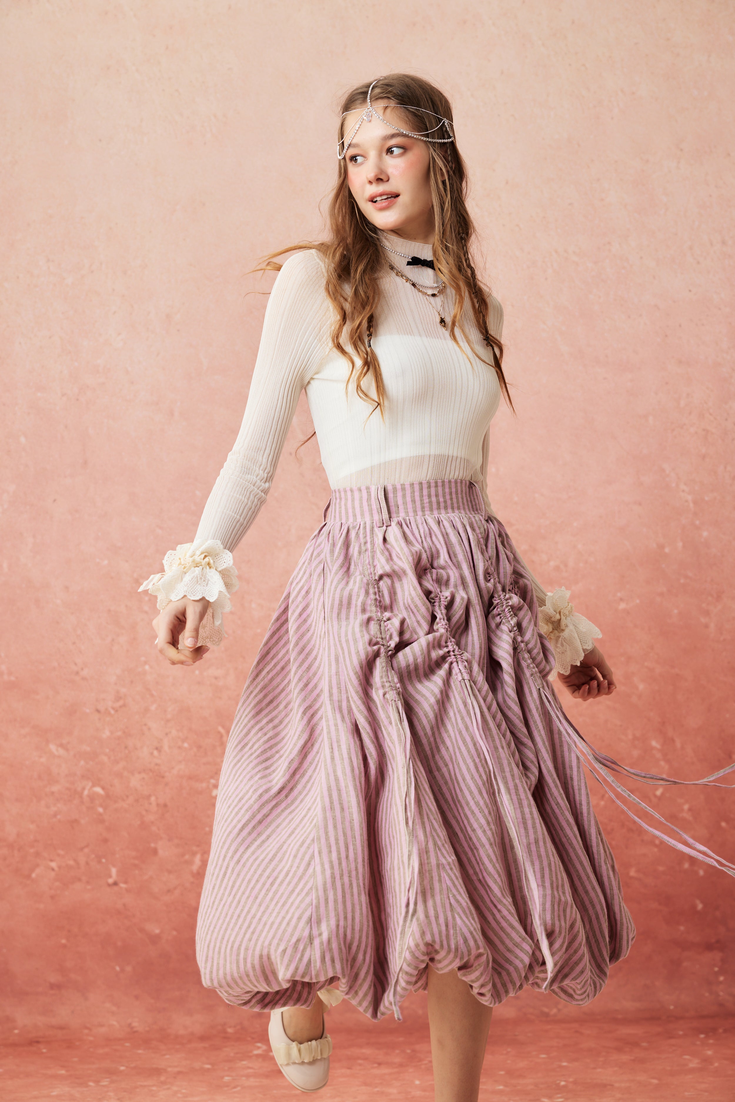 Camellia Bubble 22 | Drawstring Bubble Linen Skirt – Linennaive