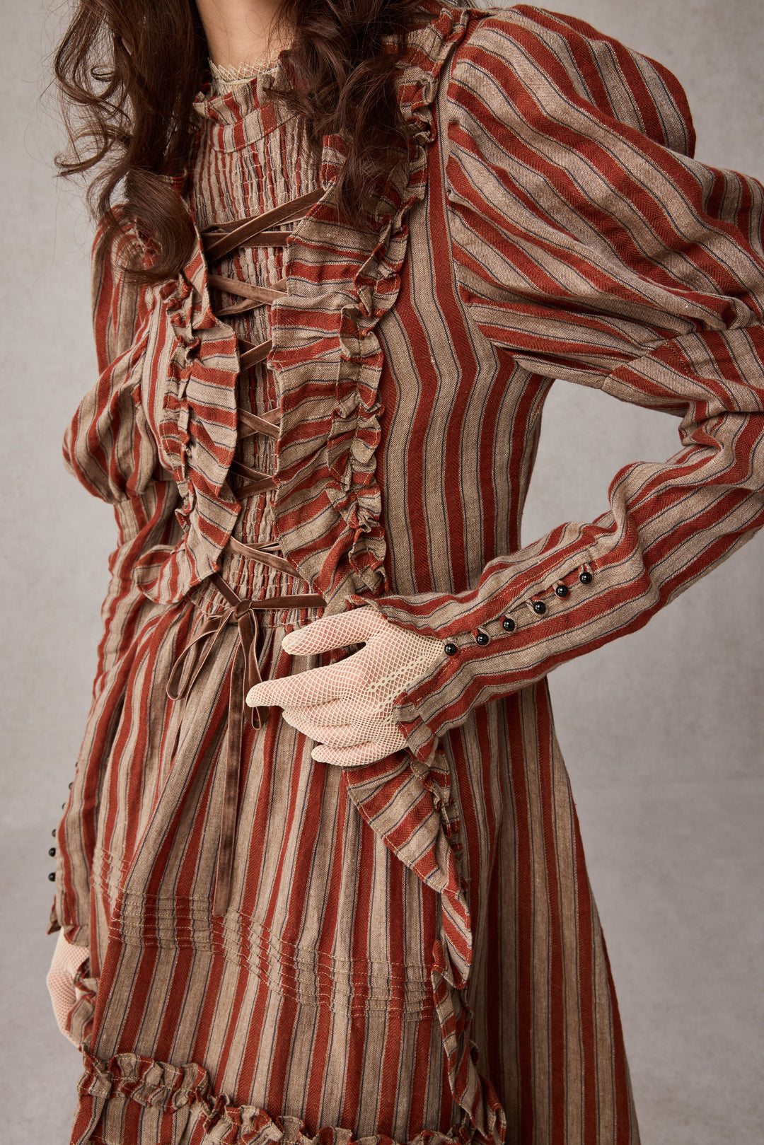 Elizabeth 15 | Victorian Linen Dress Sienna stripes / XL Elizabeth 15 | Victorian Linen Dress Sienna stripes / XL