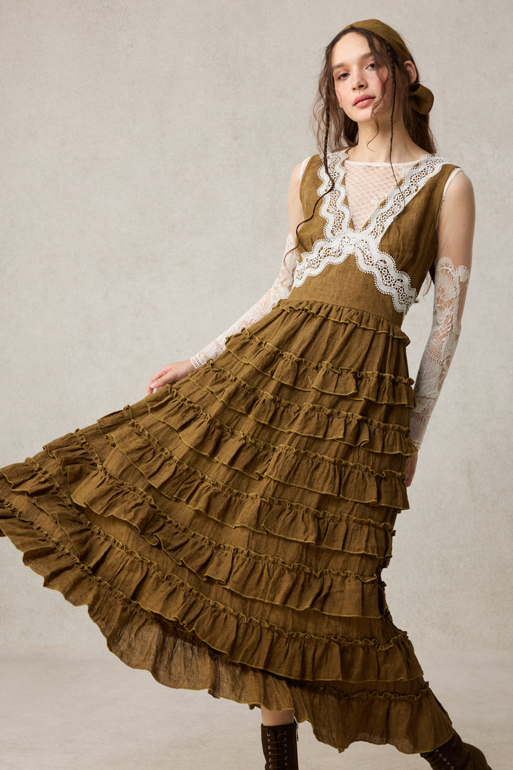 Nolita 28 |Lace & Linen Dress Gown （With Gift scarf)