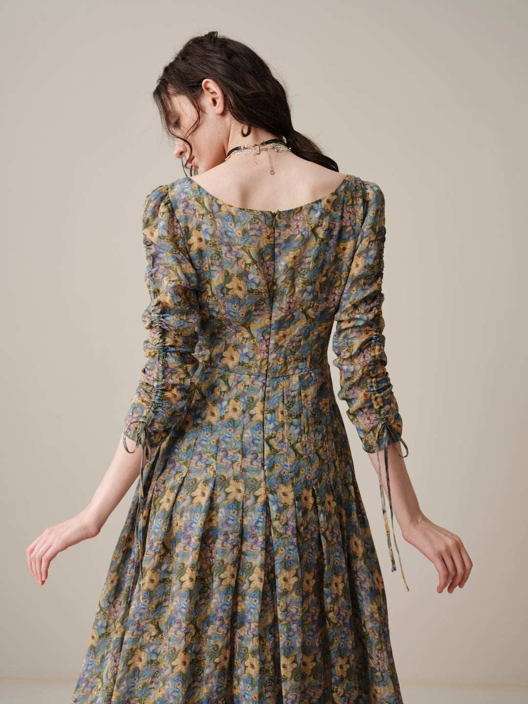 Emma 11 | Lace-Up Ruched Linen Maxi Dress