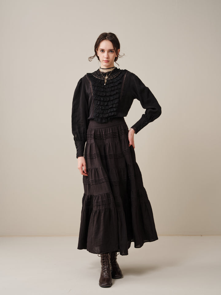 Stella 06 | Ruffled High-Neck Linen Blouse
