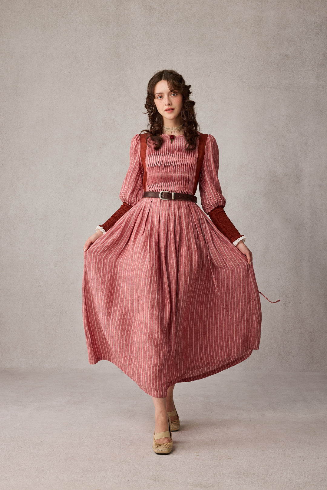 Eliana 15 | Pintucked Patchwork Linen Dress