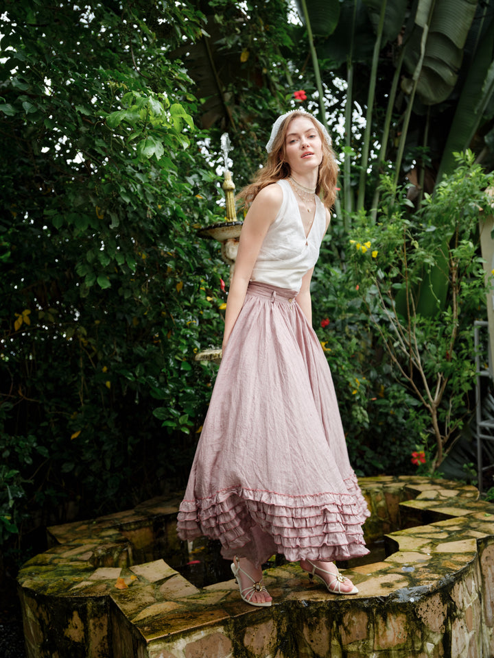 Dorothy 27 | Ruffled maxi linen skirt