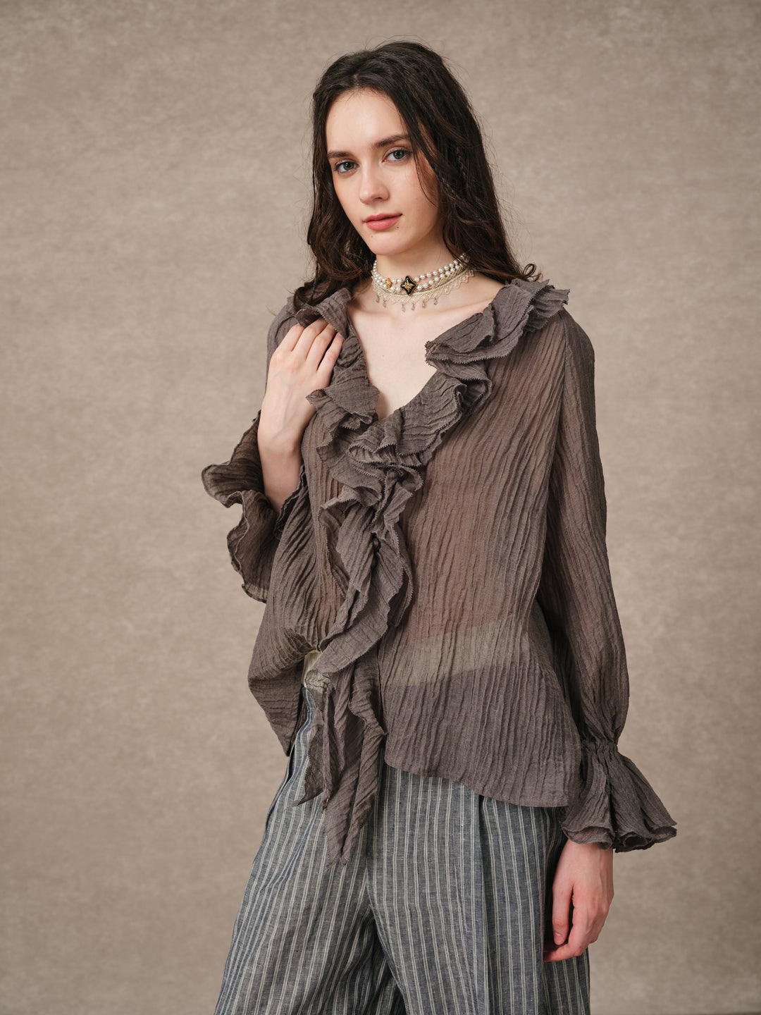 Nebula | Grey Ruffle Oversized Shirt