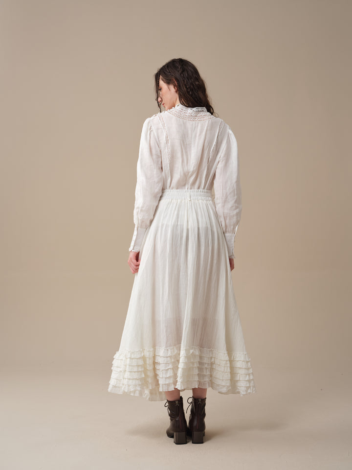 Stella 06 | Ruffled High-Neck Linen Blouse
