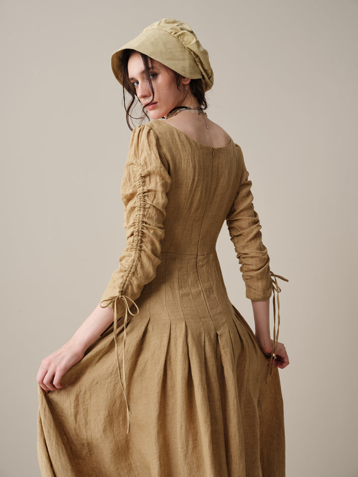 Emma 11 | Lace-Up Ruched Linen Maxi Dress