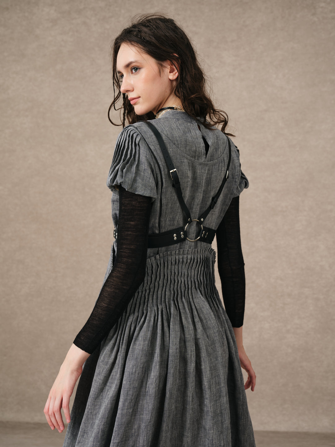 Thistle 09 | Smocked Bib Linen Midi Dress
