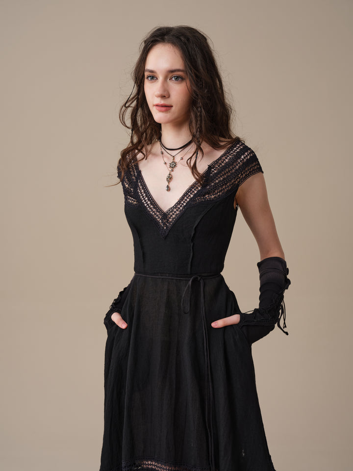 Cherry Tree 25 | Lace Linen flared dress