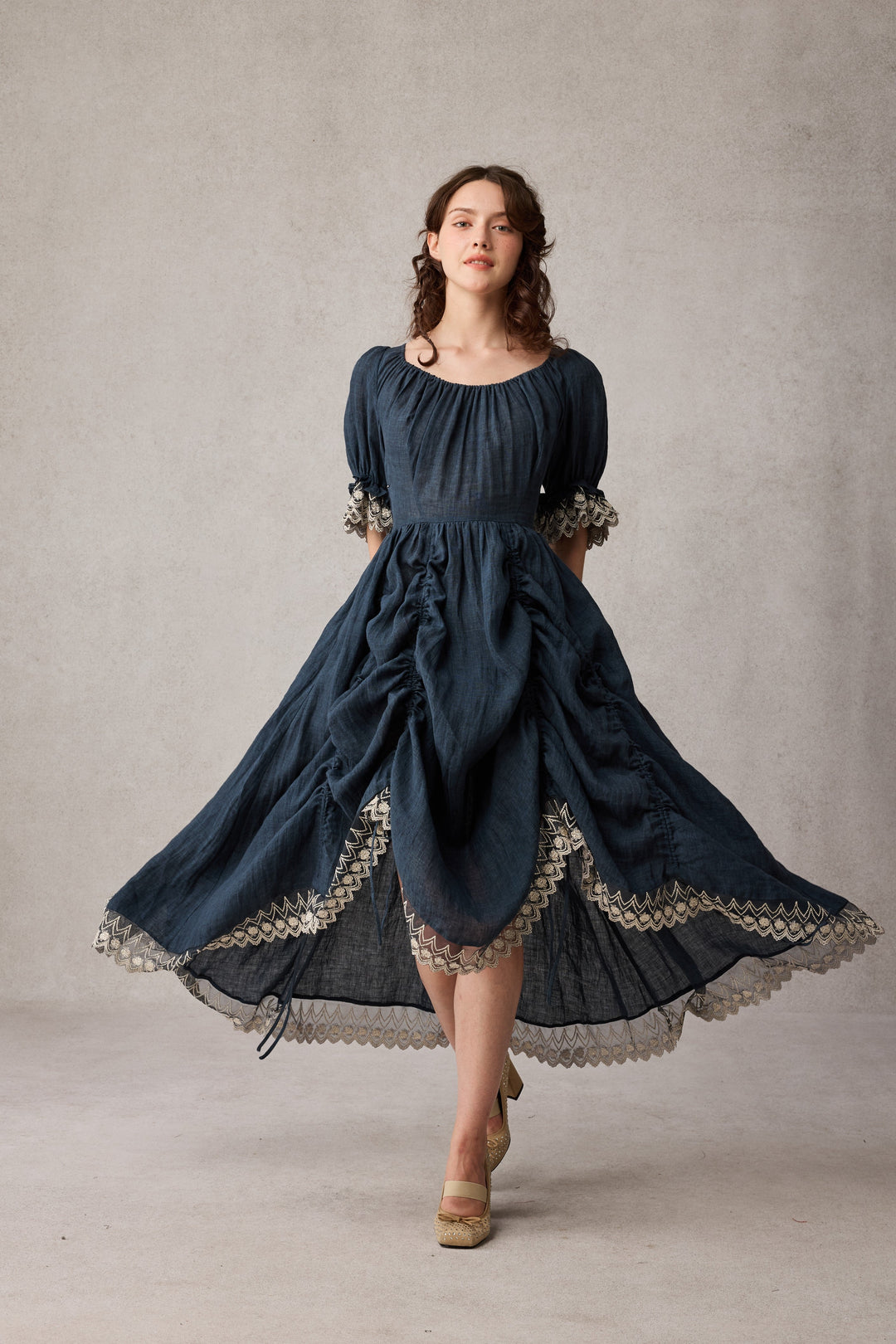 Elowen 27 | Lace Linen dress gown ( 2 way to wear )