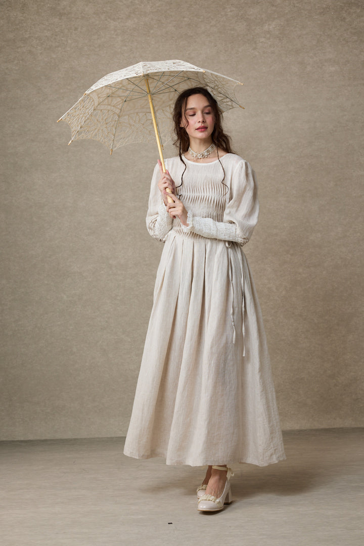 Eliana 15 | Pintucked Patchwork Linen Dress