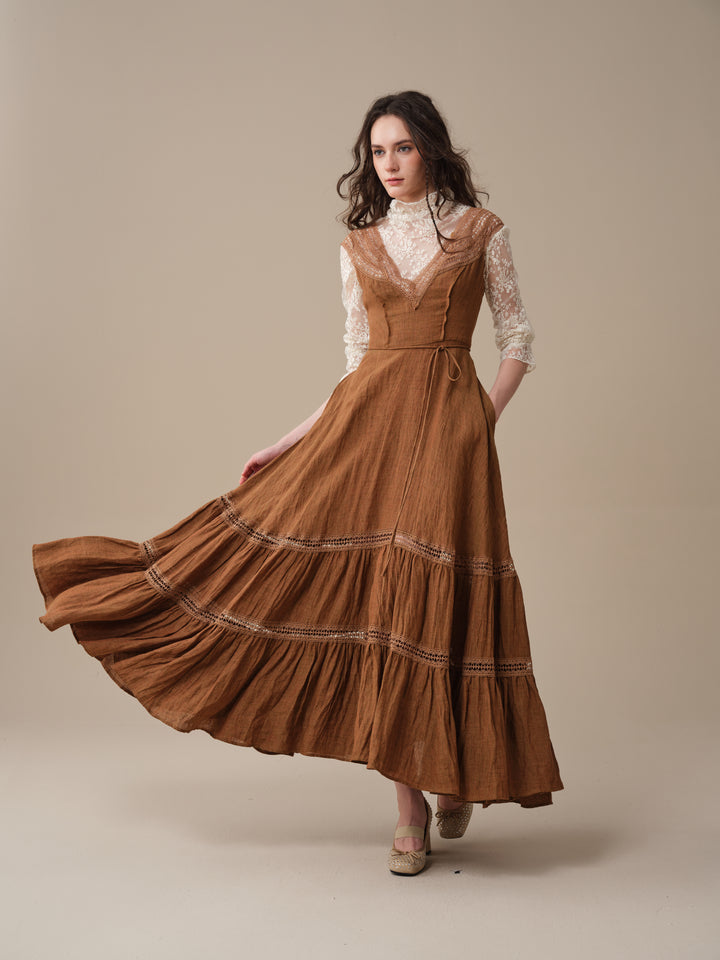Cherry Tree 25 | Lace Linen flared dress