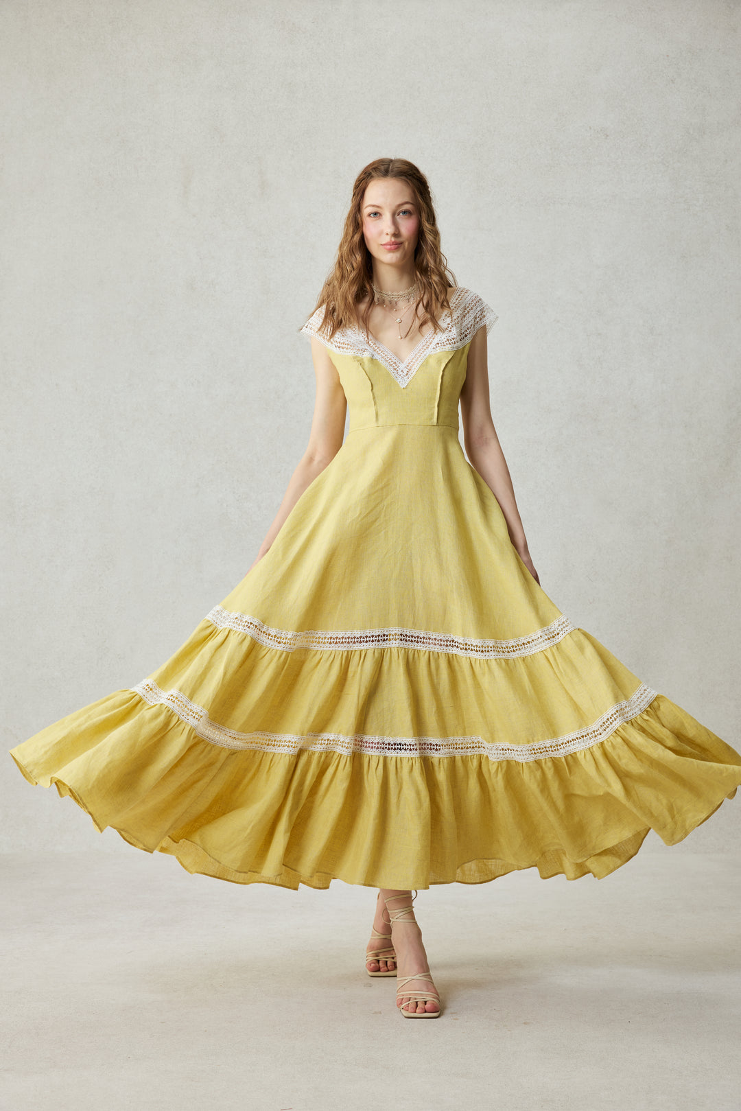 Cherry Tree 25 | Lace Linen flared dress