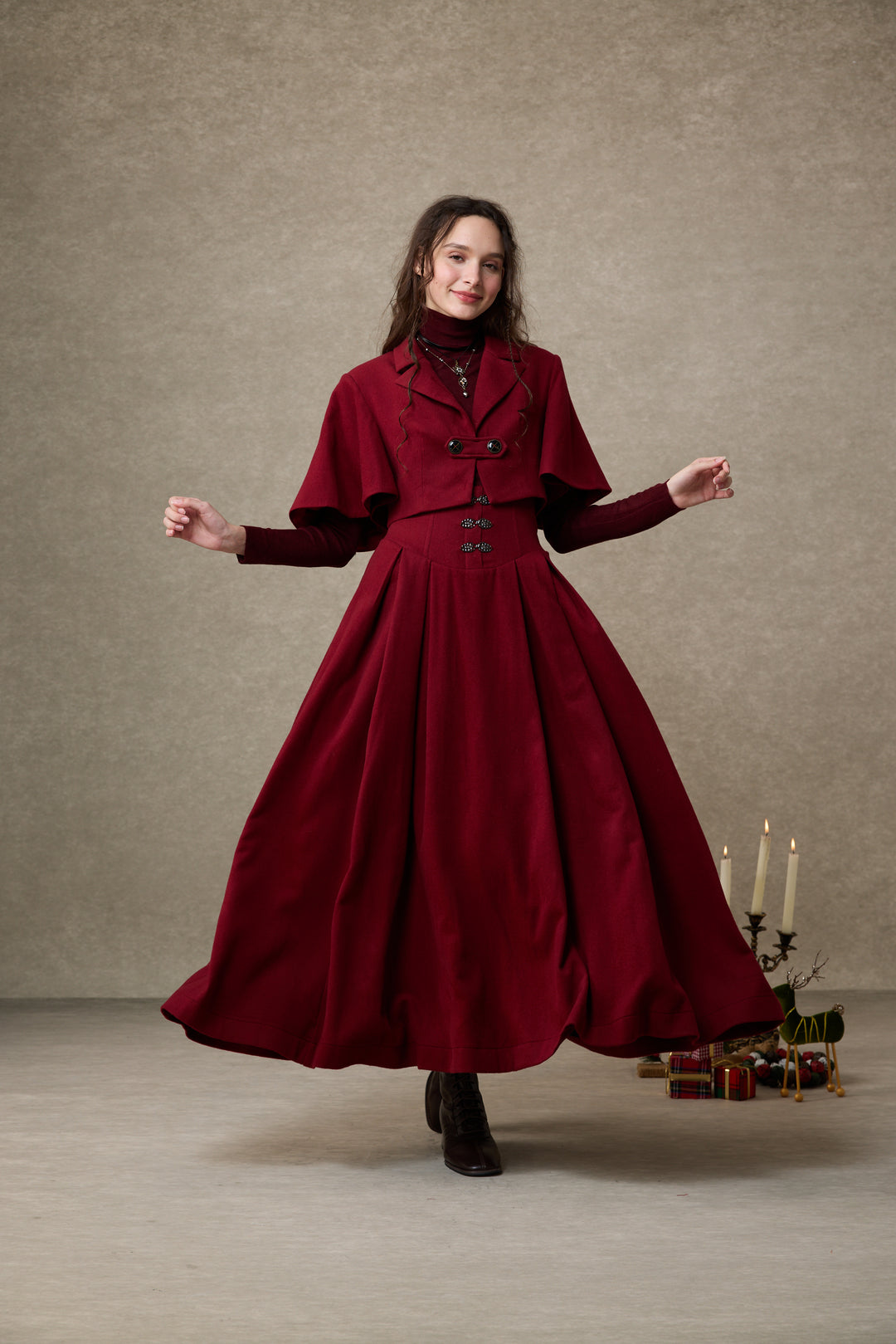 Clarise 22 |Retro Wool Skirt & Cape (2 pieces)