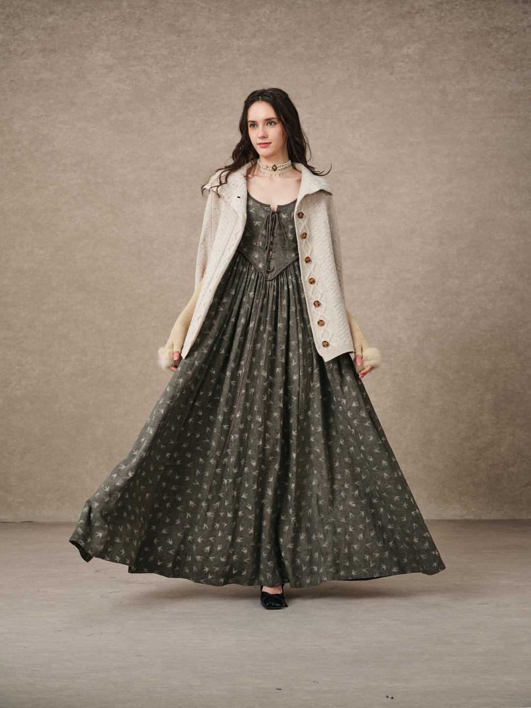 Anis 23 | Lace-up Jacquard Linen Corset Dress