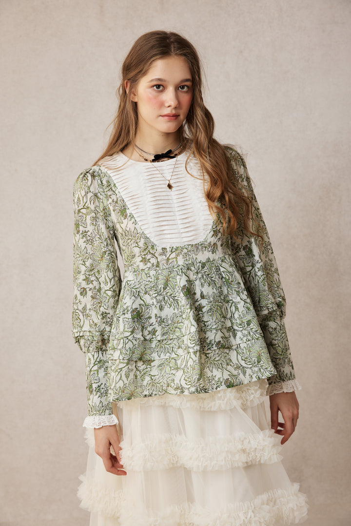 Lydia 18 | Linen Pintucked Puff Sleeve Blouse