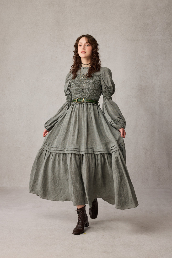 Jane 33 |Edward Smocking Linen Dress Chemise