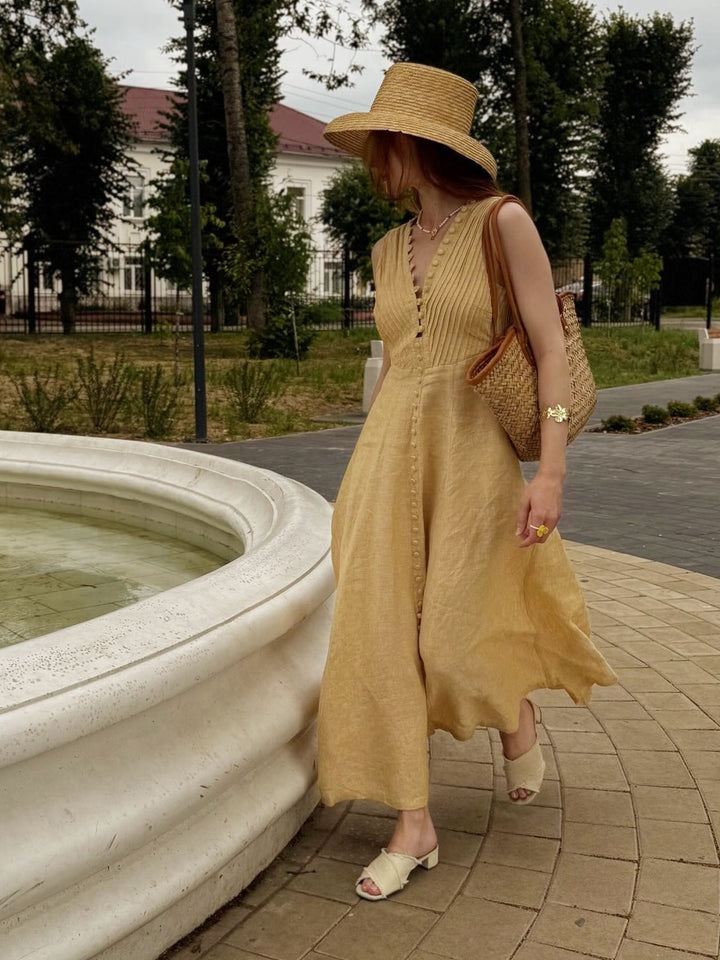 Rebecca 18 | Pleated Maxi Linen Dress