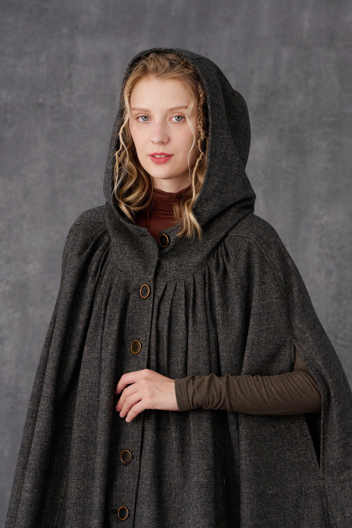 ARIEL 14 HOODED WOOL CLOAK COAT Linennaive ariel-14-hooded-wool-cloak-coat-linennaive