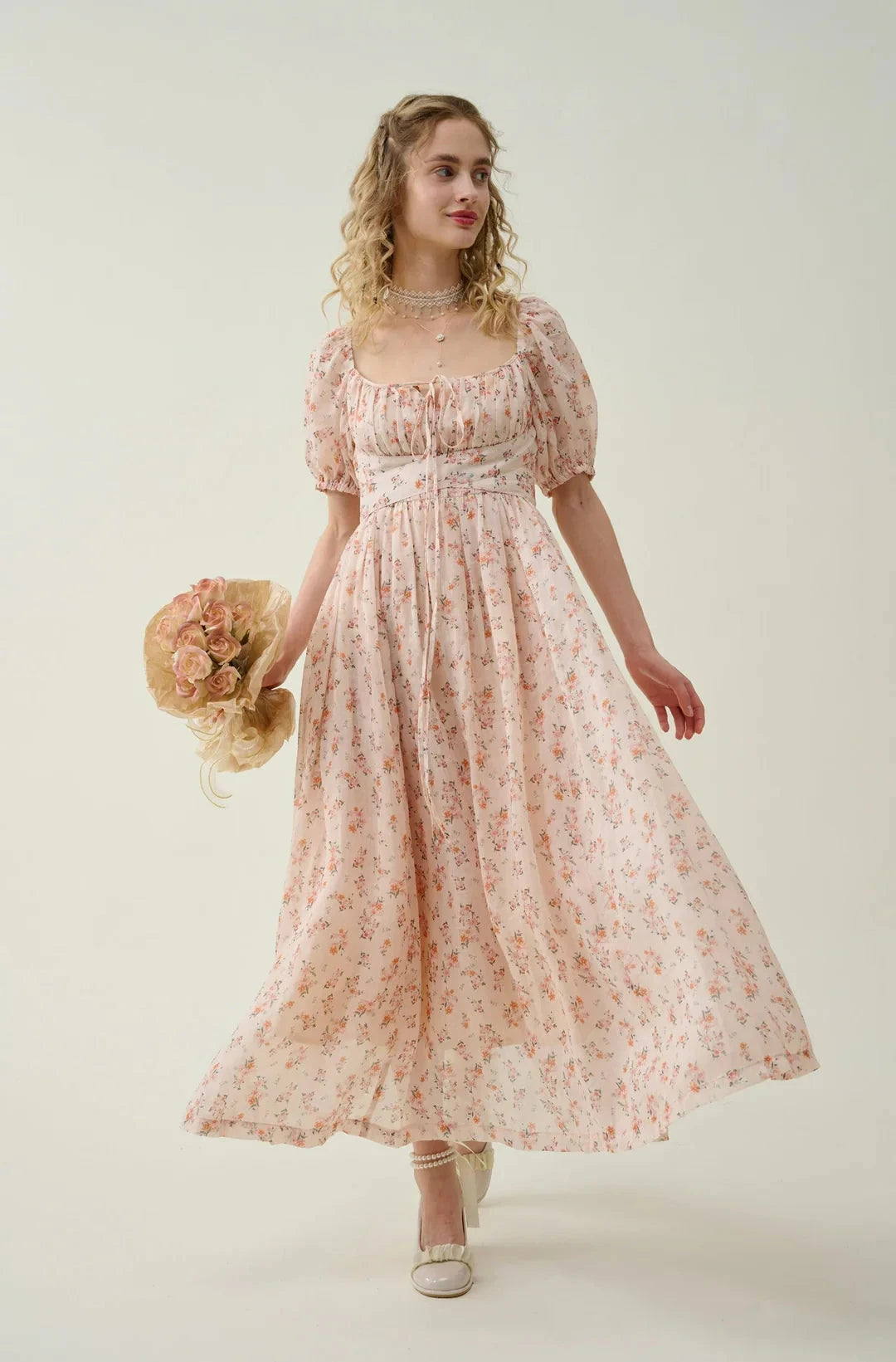 BERGAMOTE 20 |Floral Linen Dress orange blossom / L BERGAMOTE 20 |Floral Linen Dress orange blossom / L