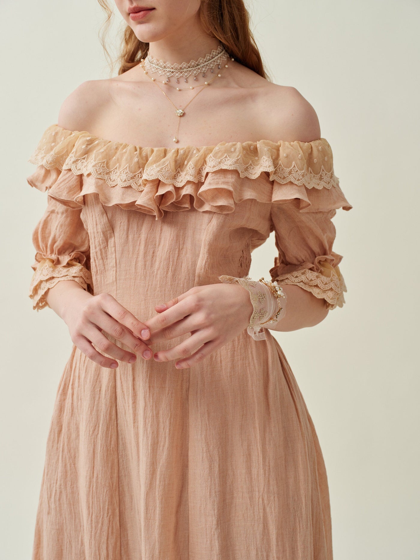 Elegant Linen Lace-Up Midi Dress