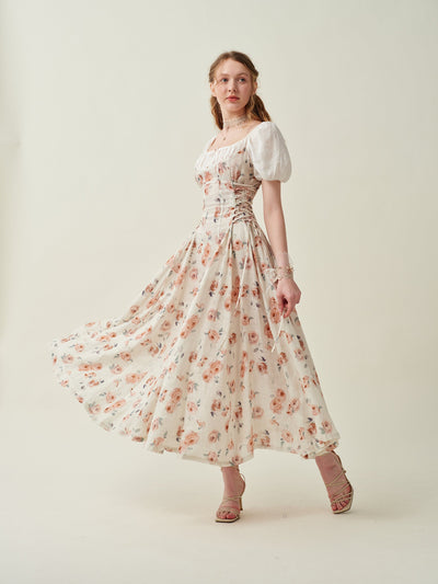 Ylang 18 | Floral Lace-up Linen Dress