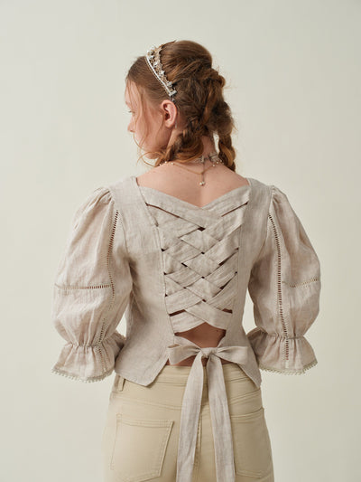 Vetiver 33 | Cross back linen blouse top