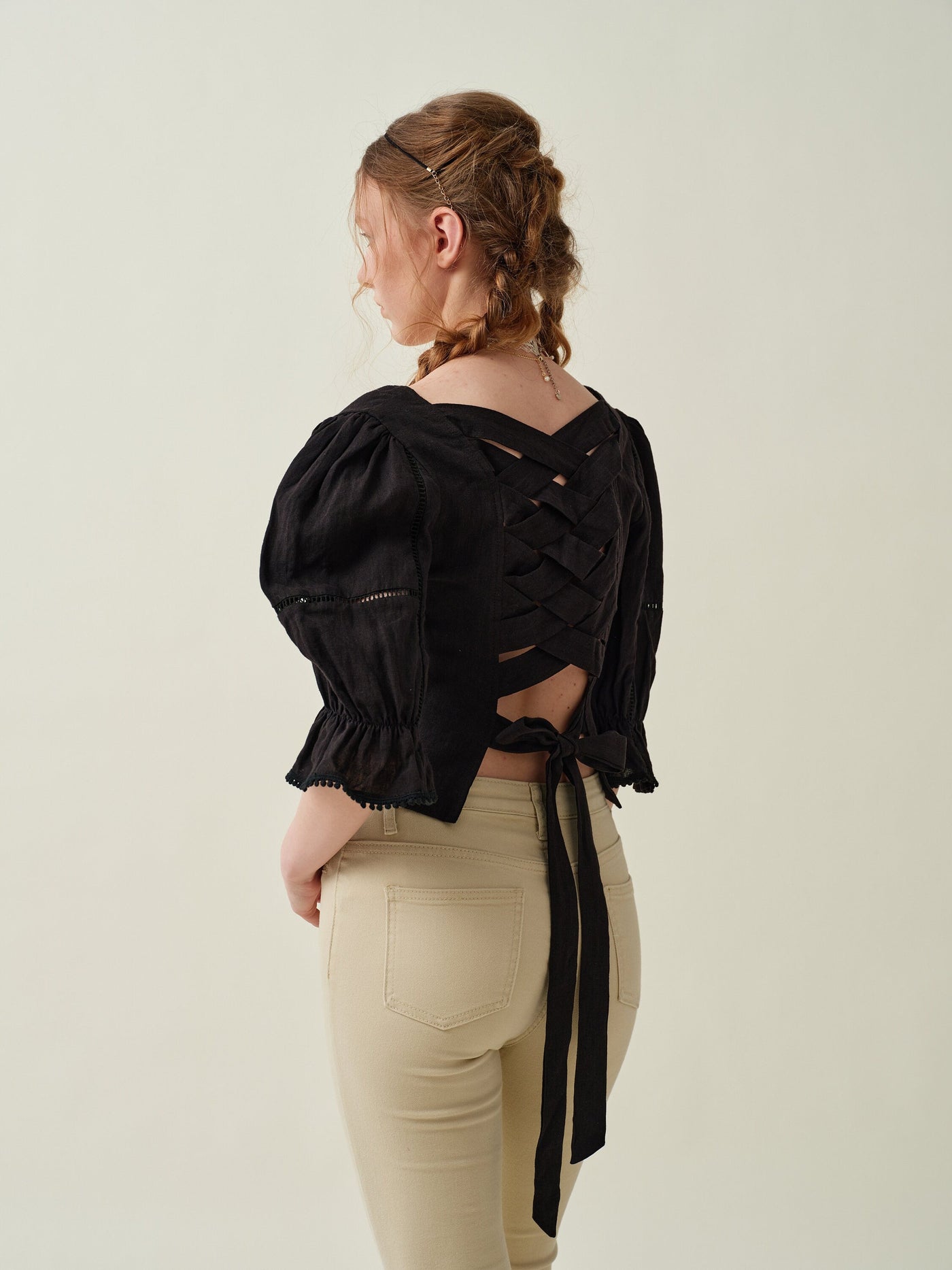 Vetiver 33 | Cross back linen blouse top