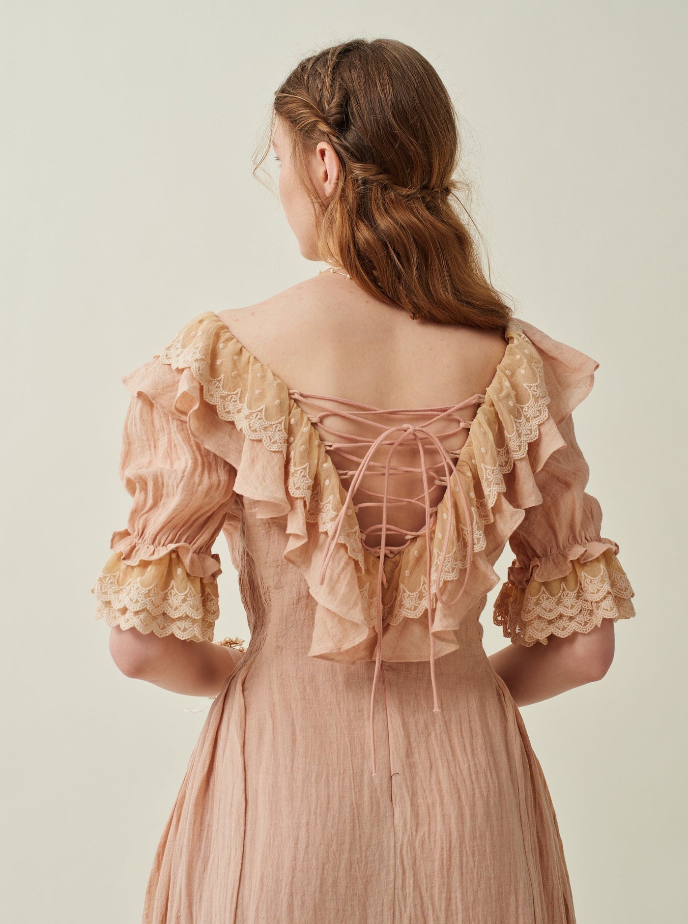 ERIN™ - Sophisticated Lace-Up Tie Back Flounce Sleeve A-Line Long Dress main image 0