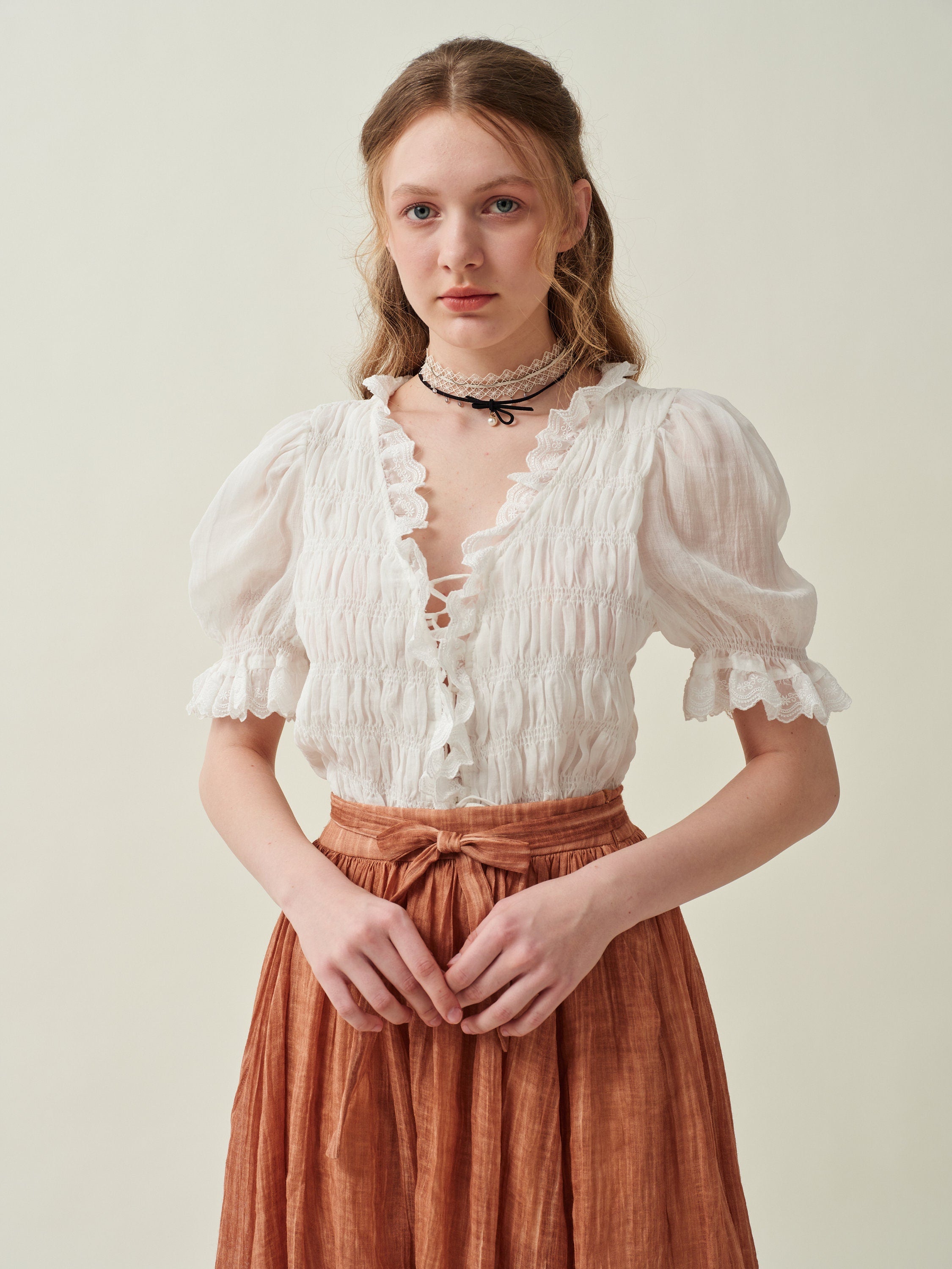 Luna 26 | lace up linen top blouse – Linennaive