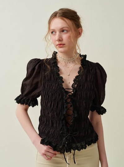 Luna 26 | lace up linen top blouse