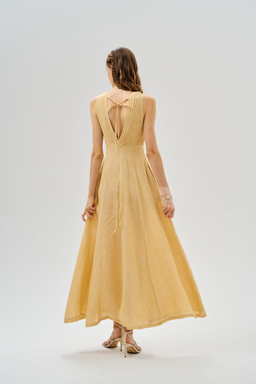 Rebecca 18 | Pleated Maxi Linen Dress Terracotta Paisley / XL Rebecca 18 | Pleated Maxi Linen Dress Terracotta Paisley / XL